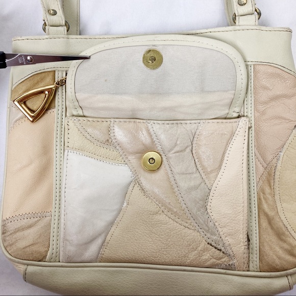 Vintage leather patchwork purse 80s 90s cream pink retro neutral beige white - Picture 6 of 12